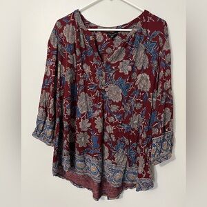 Lucky Brand Floral Red and Blue Top